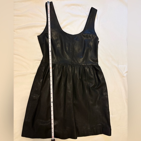100% Lamb Leather Zara Black Sleeveless Fit & Flare Mini Dress Size M - Picture 5 of 7